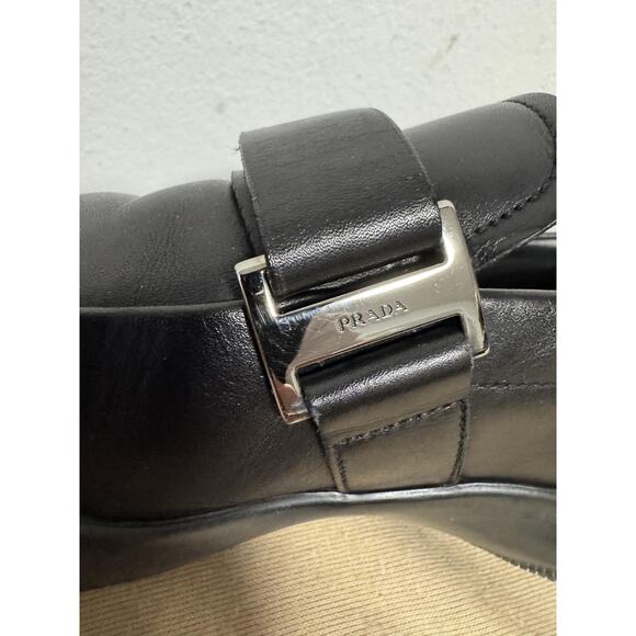Prada Shoes Mens Size 8.5 Black Leather Loafers Slip On Dress Buckle 4P0327 main image 6
